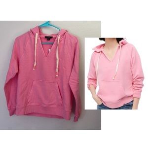 J. Crew Dyed V-Neck Cotton Terry Hoodie In Larkspur Pink